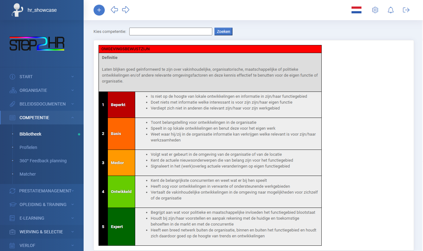 Step2HR voorbeeld competentie HRM software