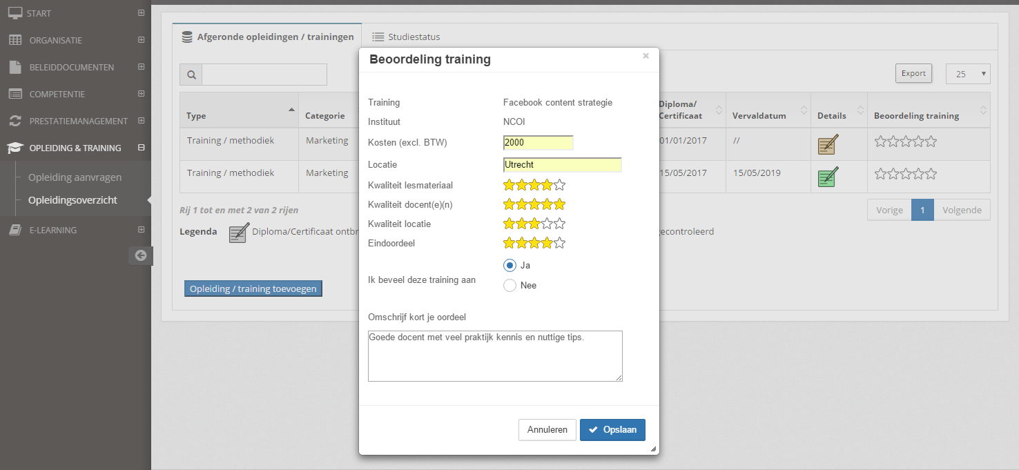 Step2HR learning management systeem beoordeling resultaat