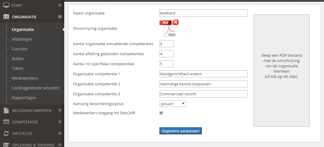 Organisatieomschrijving verwijderen