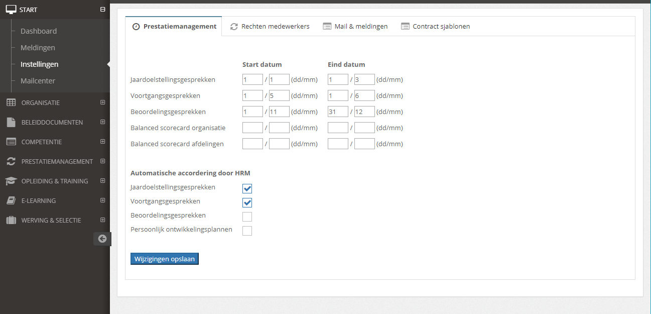 Step2HR instellingen prestatiemanagement