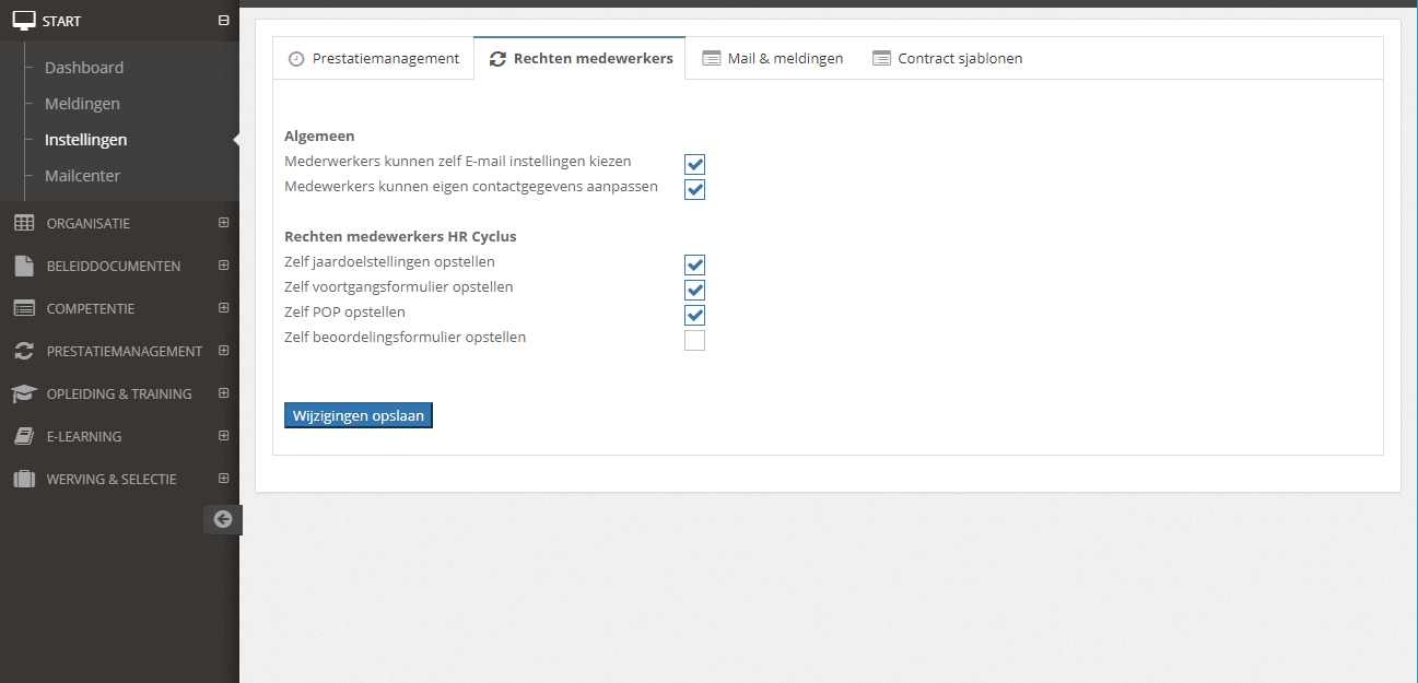 Step2HR instellingen rechten medewerkers