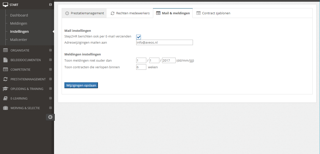 Step2HR instellingen mail en meldingen