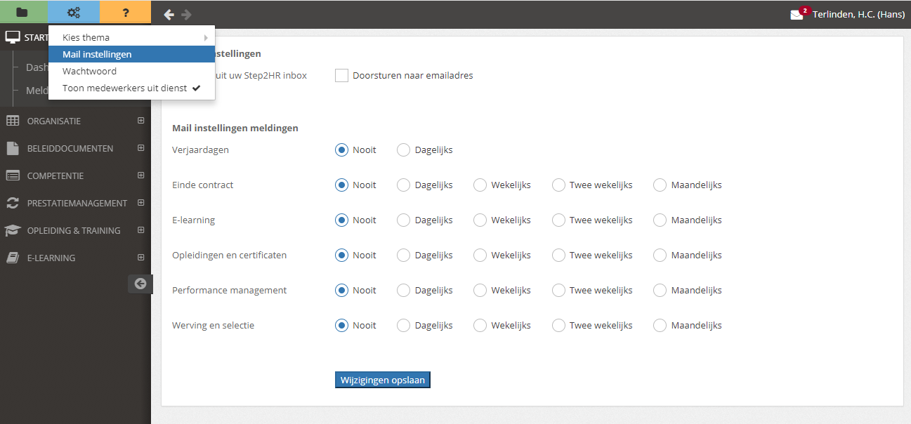 tep2HR instellingen medewerkers