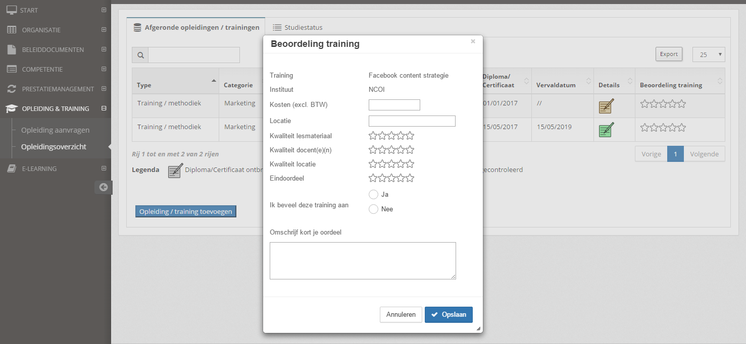 Step2HR learning management systeem beoordeling invoer